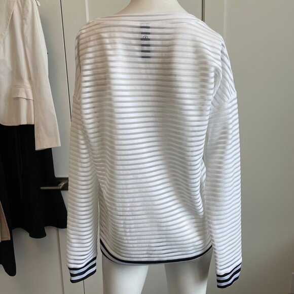 ASKYA LS Boatneck Summer Neutral Breathable Striped Top White B&W Hem Cuffs S - Picture 7 of 11